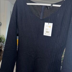 Theory Deep Navy Pinstripe Knit Dress, new with tag, size L